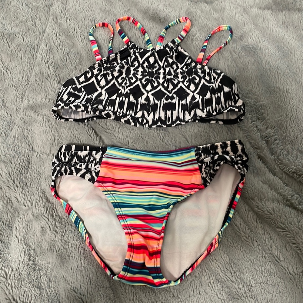 Two piece multi colored kids swim suit